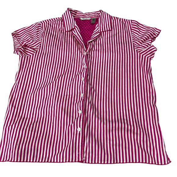 Delicates Top Women Plus 1X Pink White Striped Short Sleeve 100% Cotton Casual - Picture 2 of 7